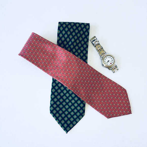 🎈 ITALIAN SILK TIE MEN RUST COLOR GOLD RINGS - Picture 4 of 7